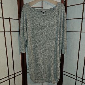 Express Gray Marled Knit Tunic Sweater